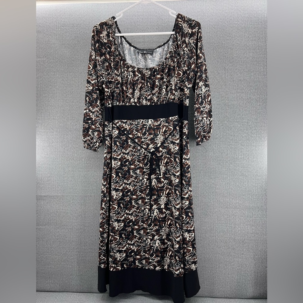 Ellen Parker Women’s‎ Brown/Black Stretchy Polyester 3/4 Sleeve Dress Size L